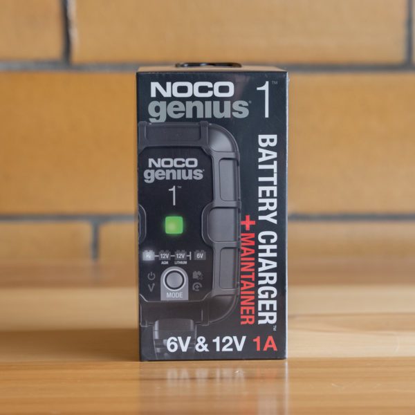 NOCO Genius battery charger and maintainer packaging for 6V & 12V batteries.