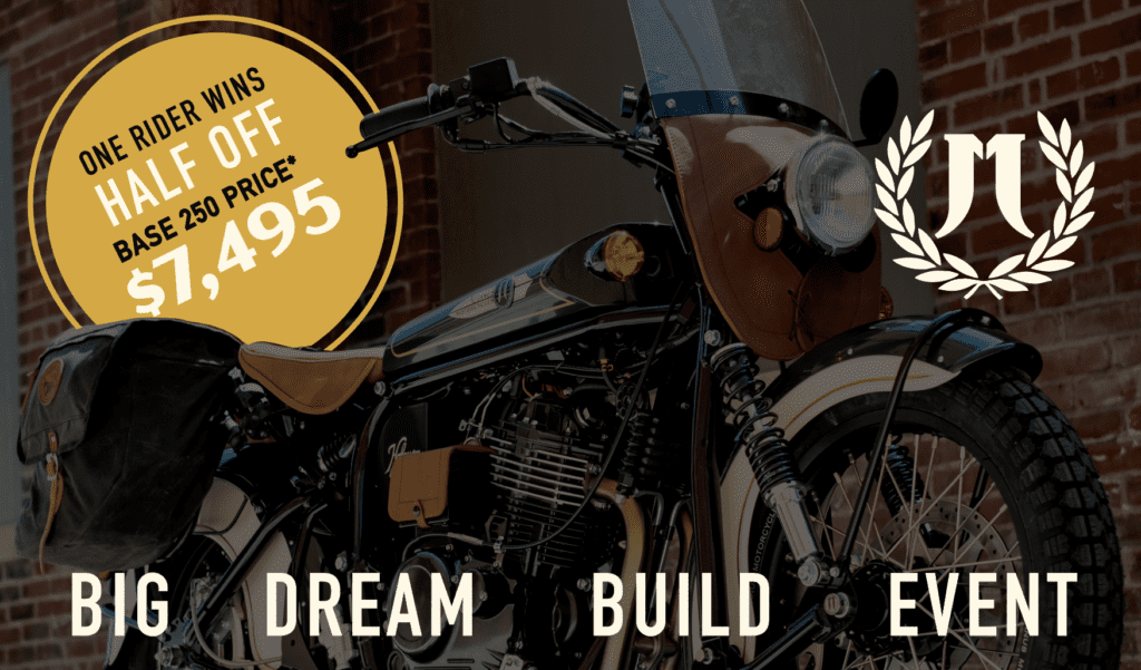 Janus Dream Build Giveaway promotion offering 50 percent off a custom motorcycle build